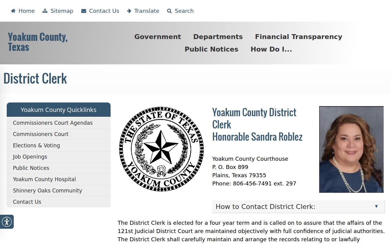 Yoakum County warrant search: District Clerk record contact and role