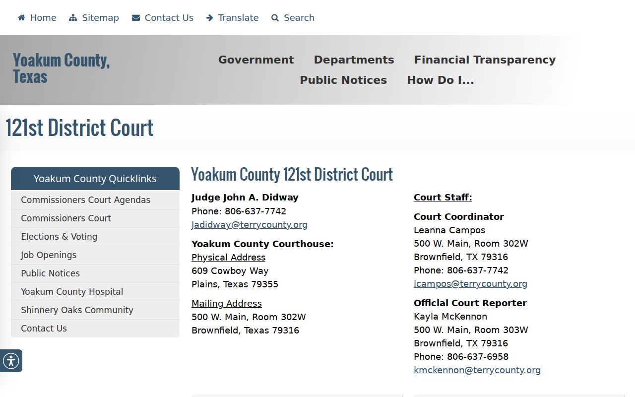 Yoakum County bench warrants: 121st District Court judge and coordinator contacts