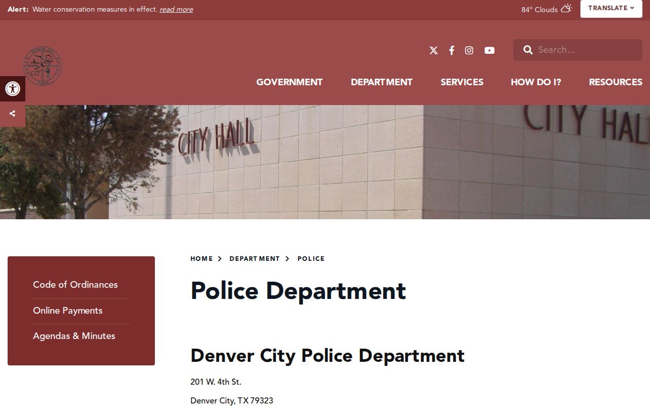 Denver City warrant records: Police Department contact page