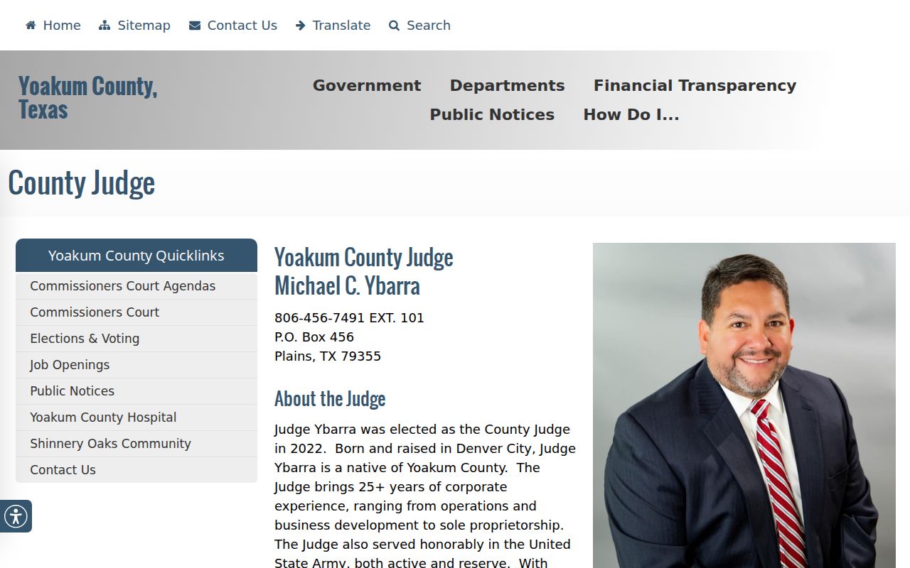 Yoakum County bench warrants: County Judge contact and county-seat context