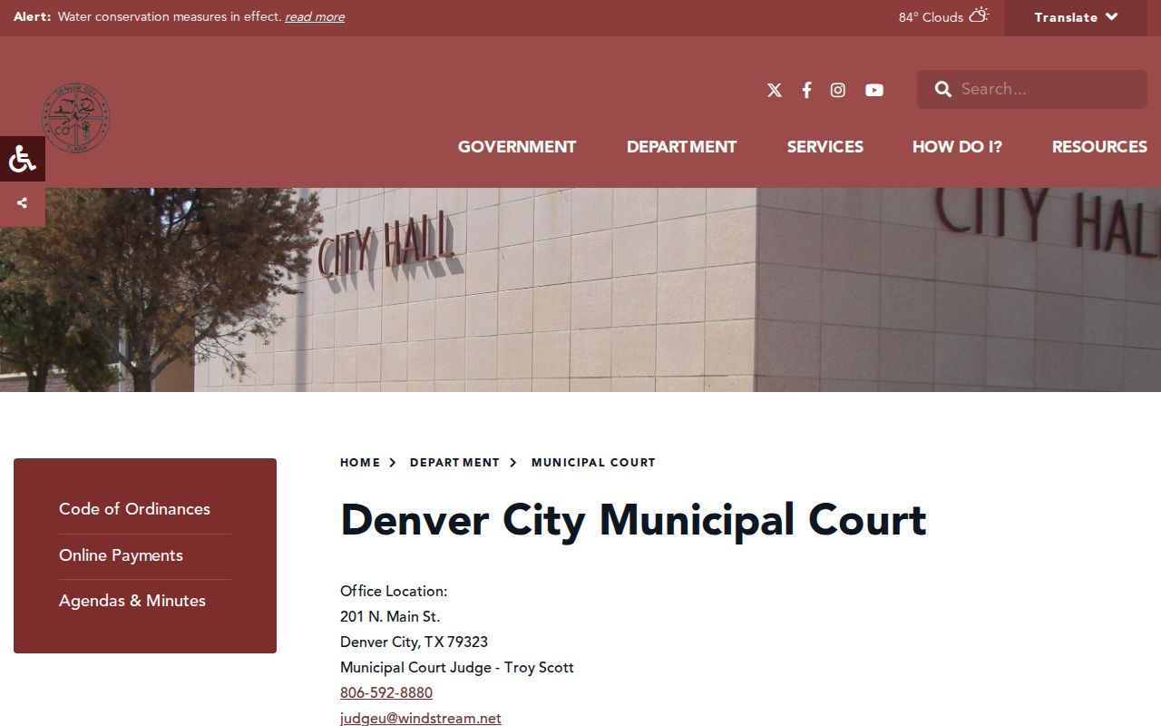 Yoakum County municipal court warrant: Denver City court contact page