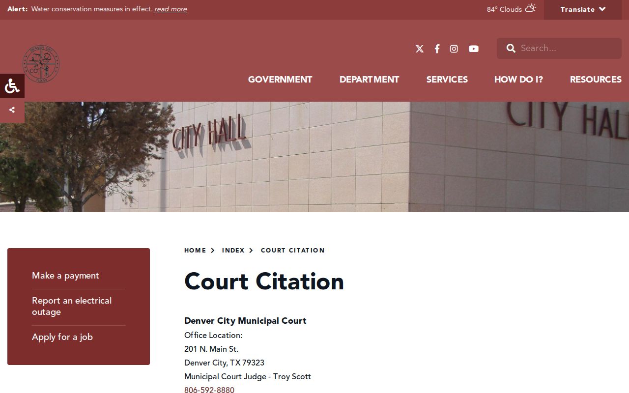 Yoakum County traffic warrant: Denver City citation contact instructions