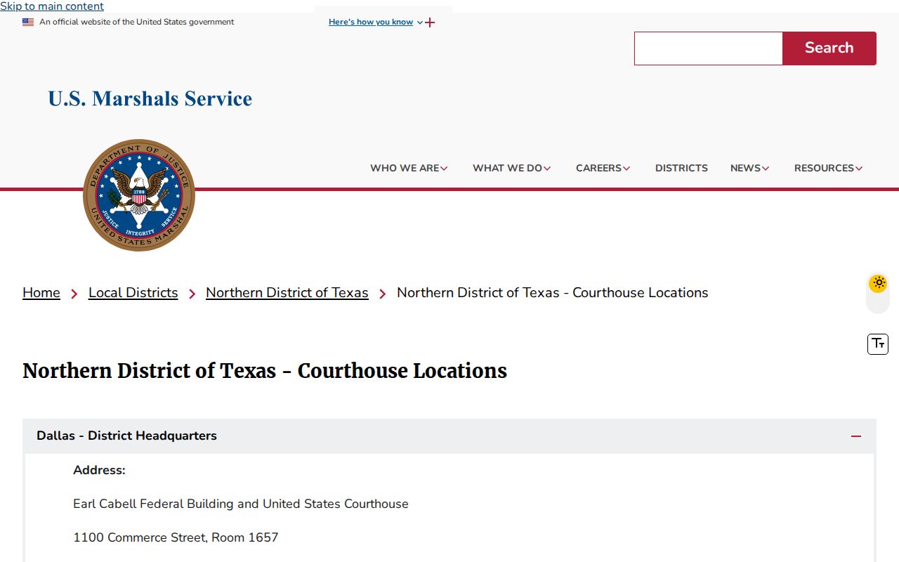 Yoakum County arrest warrants: Northern District of Texas federal courthouse and Marshal location