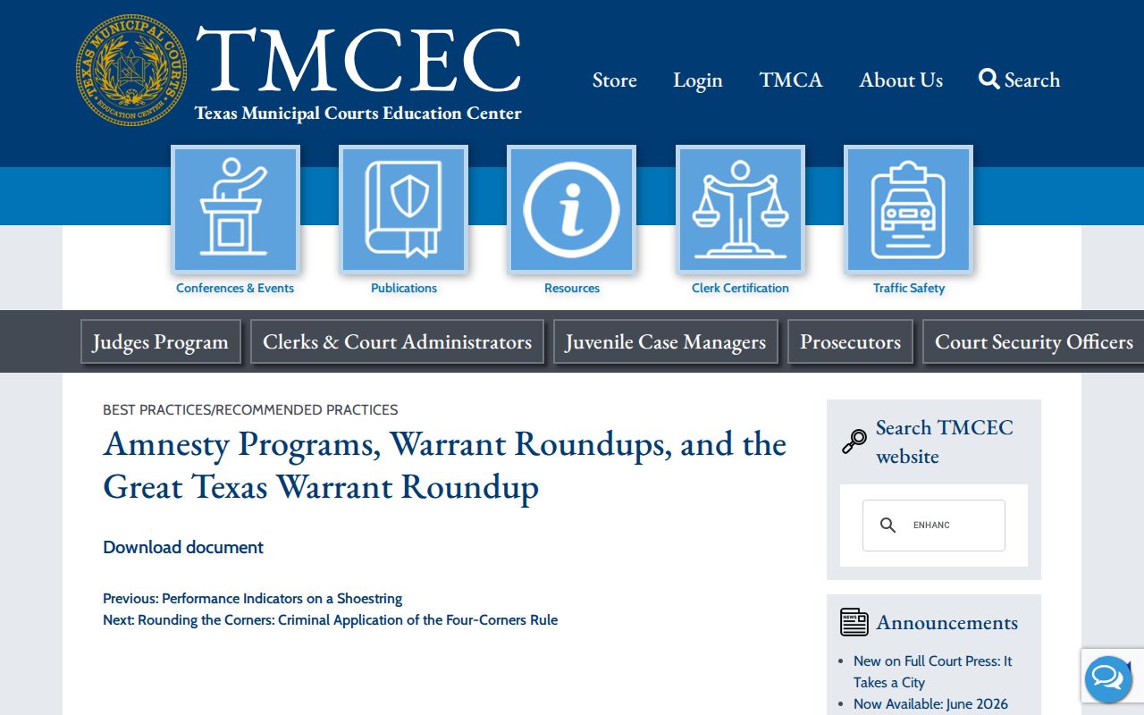 Yoakum County active warrants: Texas municipal court roundup program context