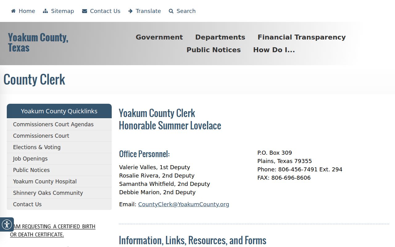 Yoakum County warrant records: County Clerk public record and copy links