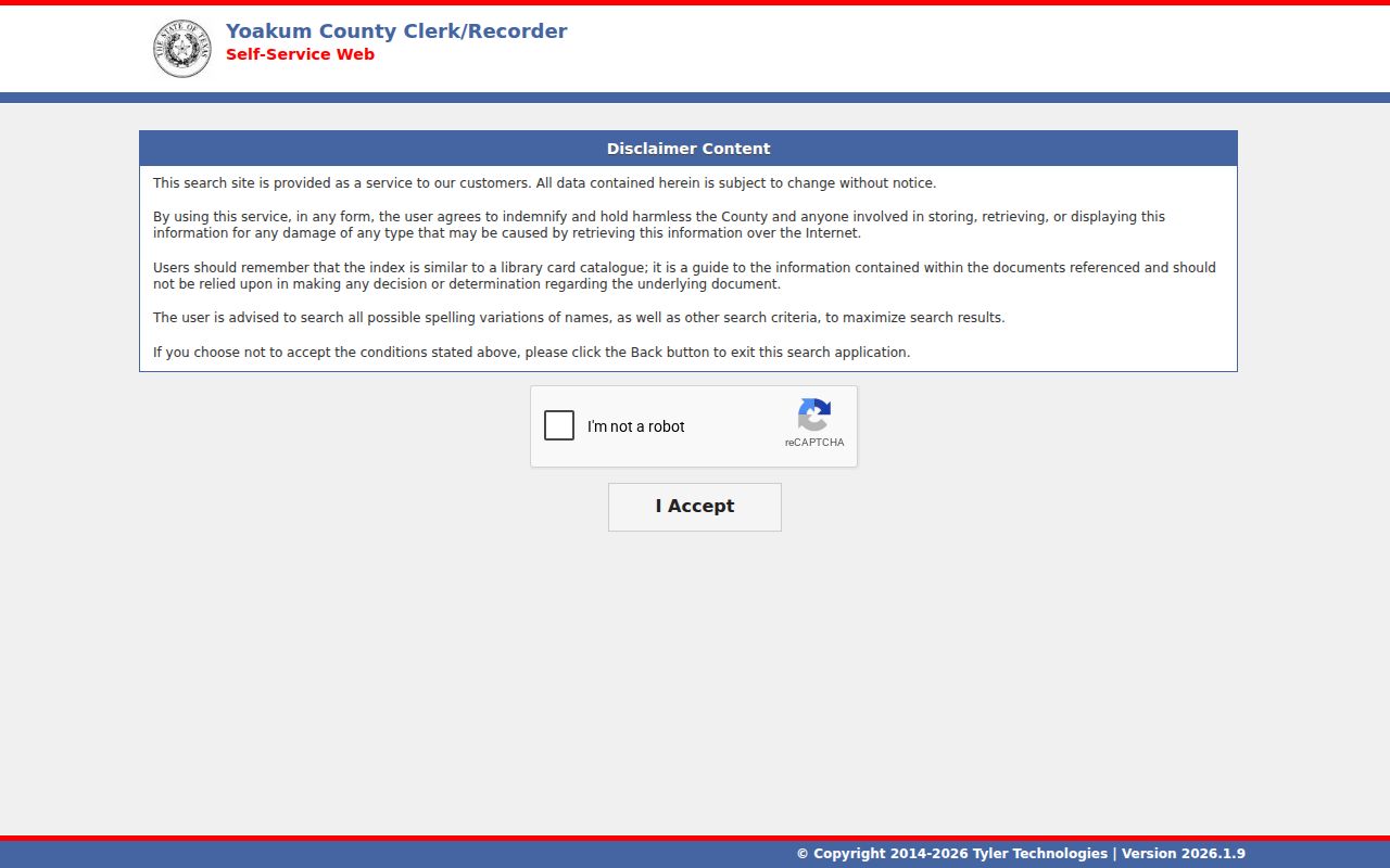 Yoakum County warrant search: Tyler public index acceptance notice